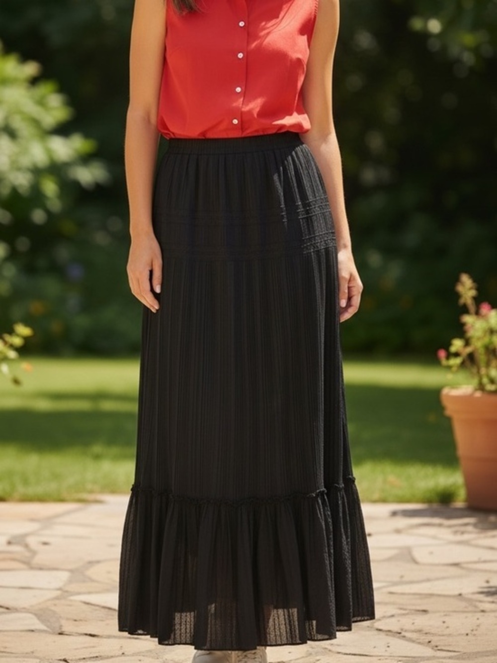 Talbots Black Tiered Maxi Skirt